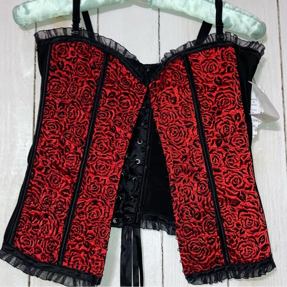 Cindie's Dreamgirl collection Red roses w/lace / Black Reversible Corset size 38 - Picture 4 of 10
